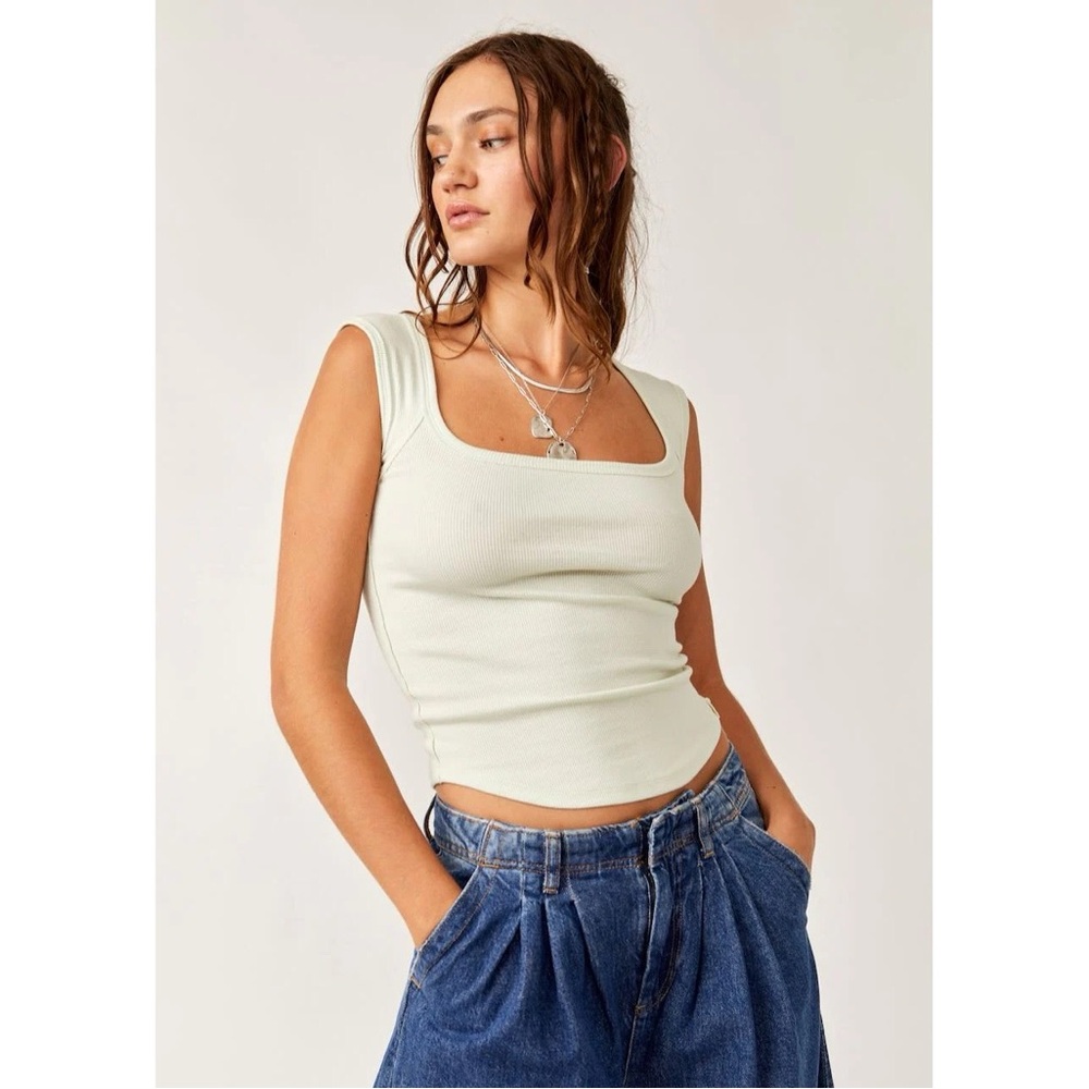 Free People We The Free Hummingbird Ribbed Tank Top in Mineral Sea Green